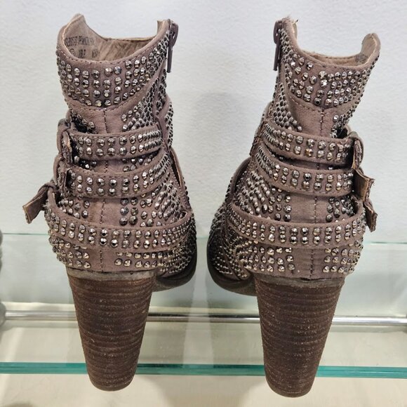 Women's Very G Rhinestone Studded Zip Up Buckles Bootie Size 8.5 Taupe - Picture 4 of 8